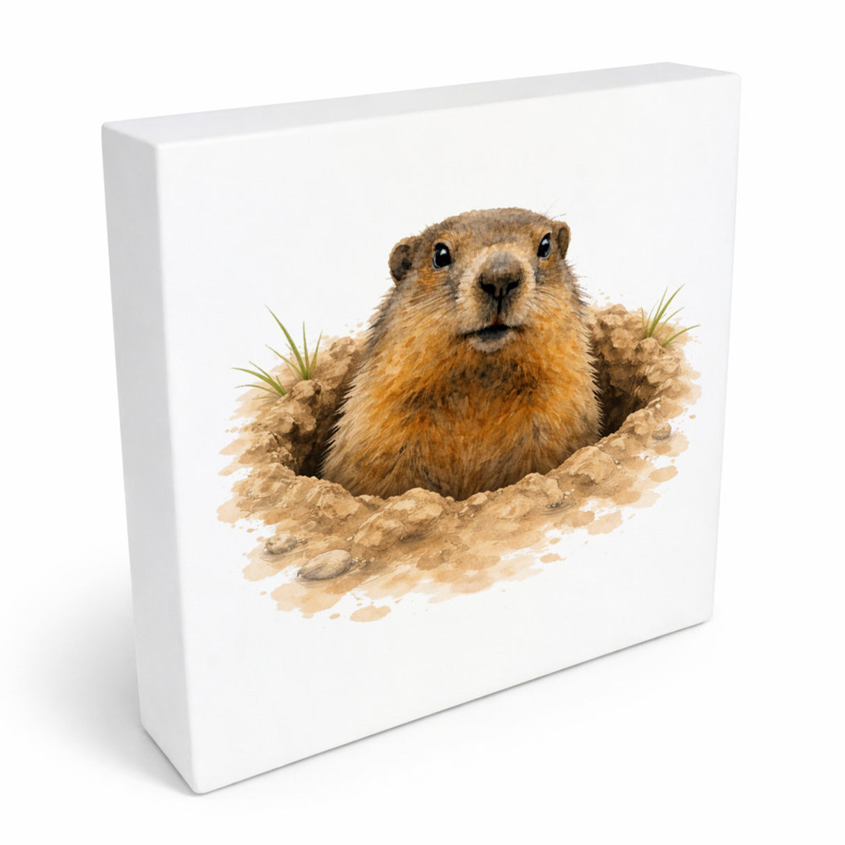 Murmeltier-Charm Murmeltier im Erdloch Holzbild in 10x10 cm zum Stellen oder Aufhängen