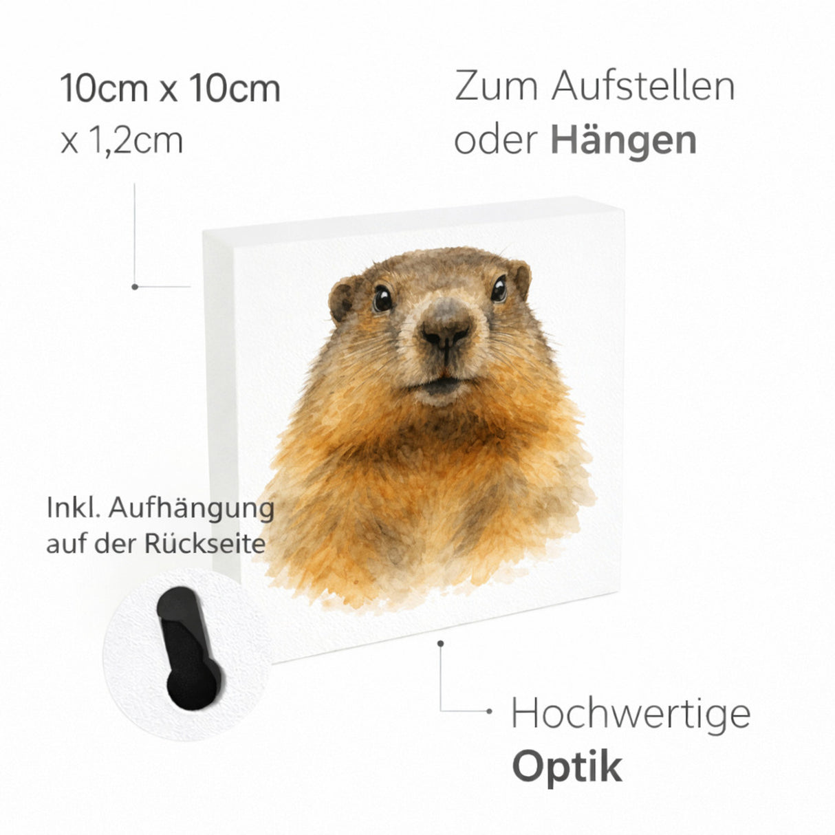 Murmeltier-Charm Murmeltier Porträt Holzbild in 10x10 cm zum Stellen oder Aufhängen