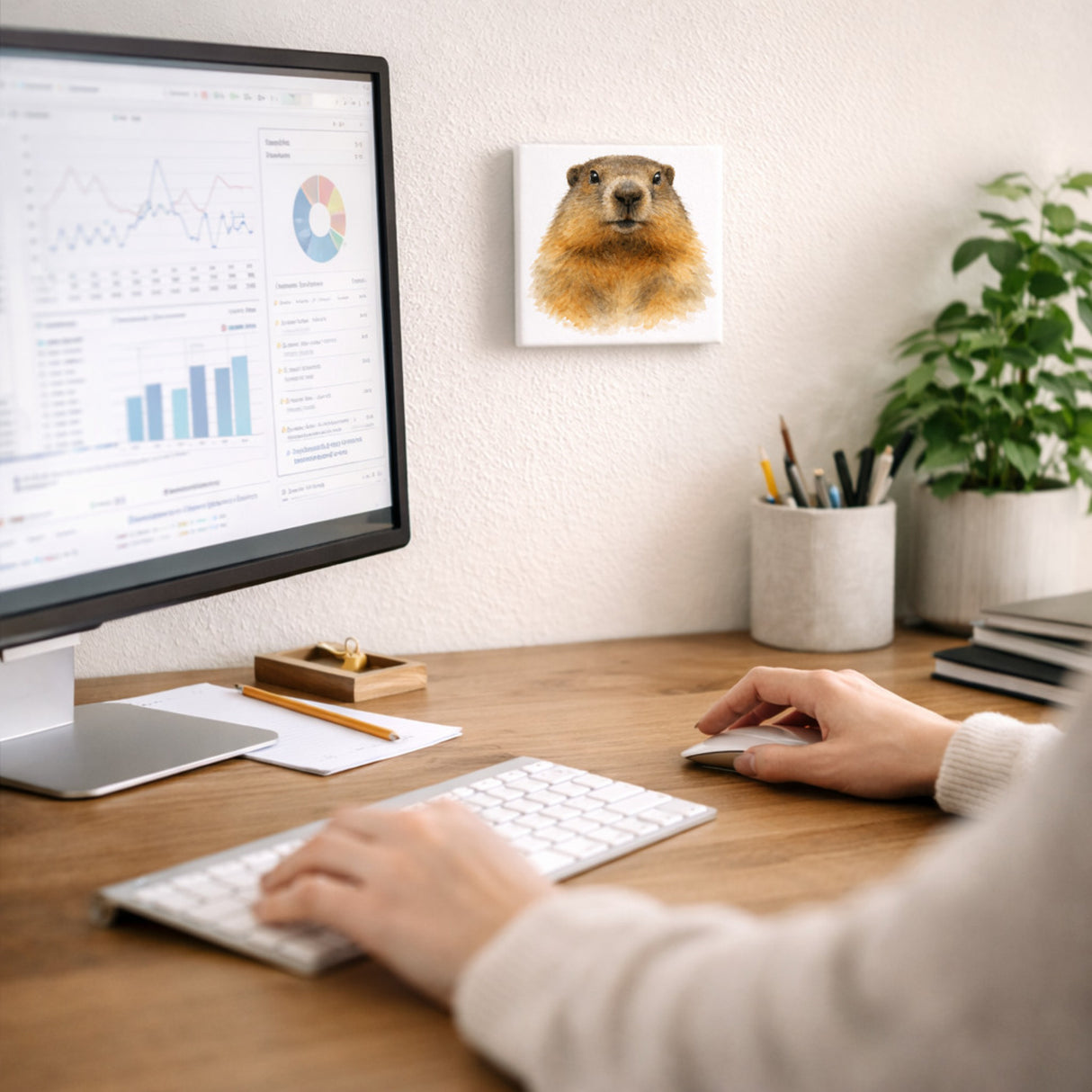 Murmeltier-Charm Murmeltier Porträt Holzbild in 10x10 cm zum Stellen oder Aufhängen