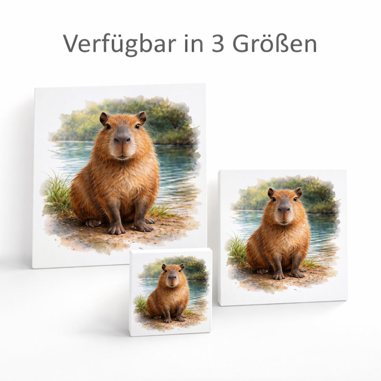 Capy Moments Capybara am Fluss Holzbild in 10x10 cm zum Stellen oder Aufhängen