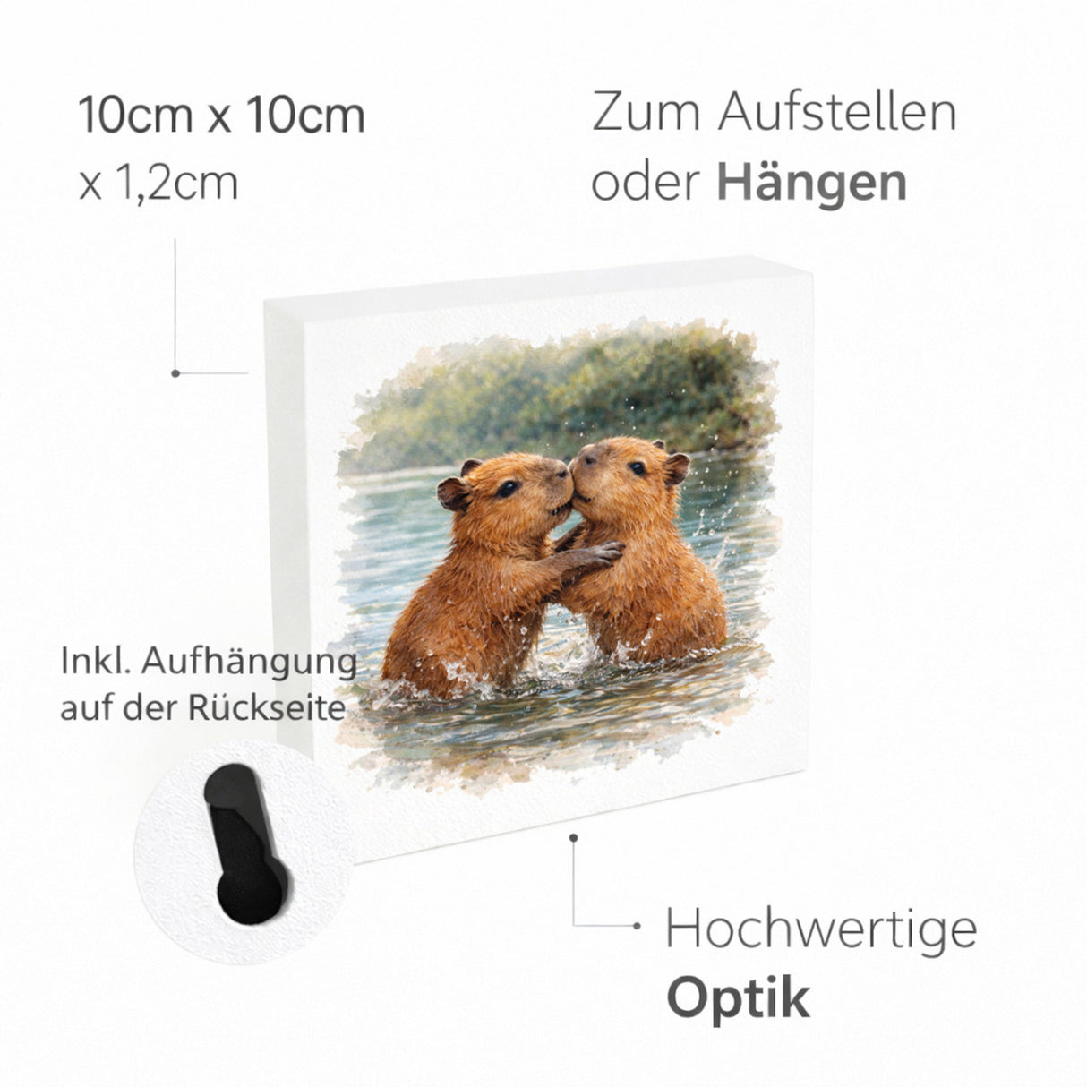 Capy Moments Capybara-Jungtiere Holzbild in 10x10 cm zum Stellen oder Aufhängen