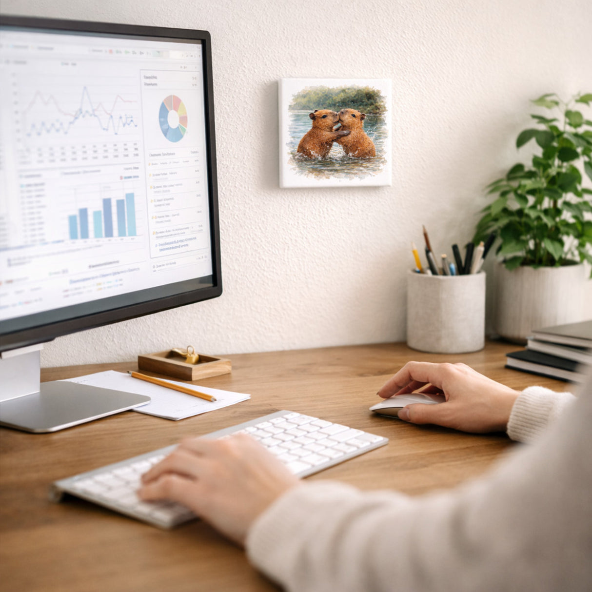 Capy Moments Capybara-Jungtiere Holzbild in 10x10 cm zum Stellen oder Aufhängen