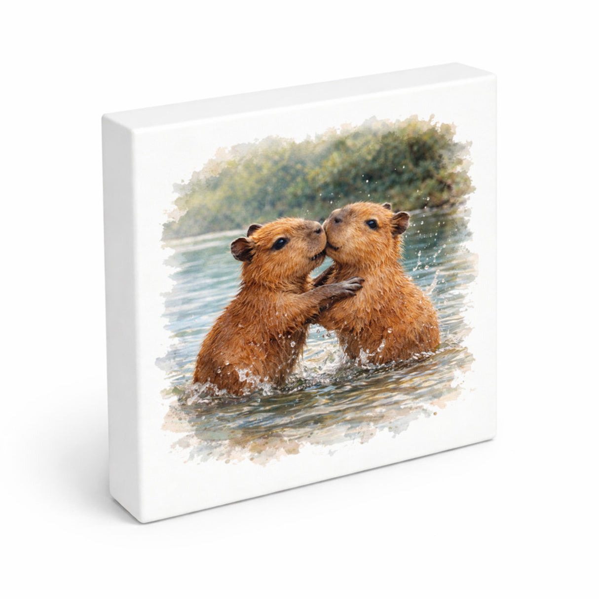 Capy Moments Capybara-Jungtiere Holzbild in 10x10 cm zum Stellen oder Aufhängen