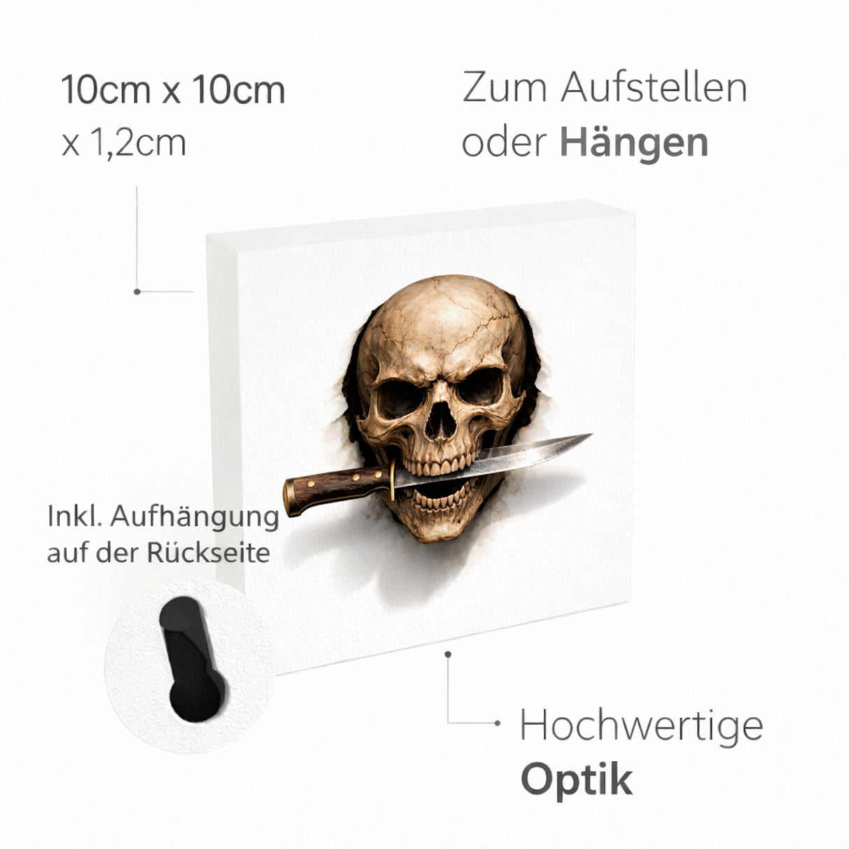 Klingenschädel Totenkopf 1 Holzbild in 10x10 cm zum Stellen oder Aufhängen