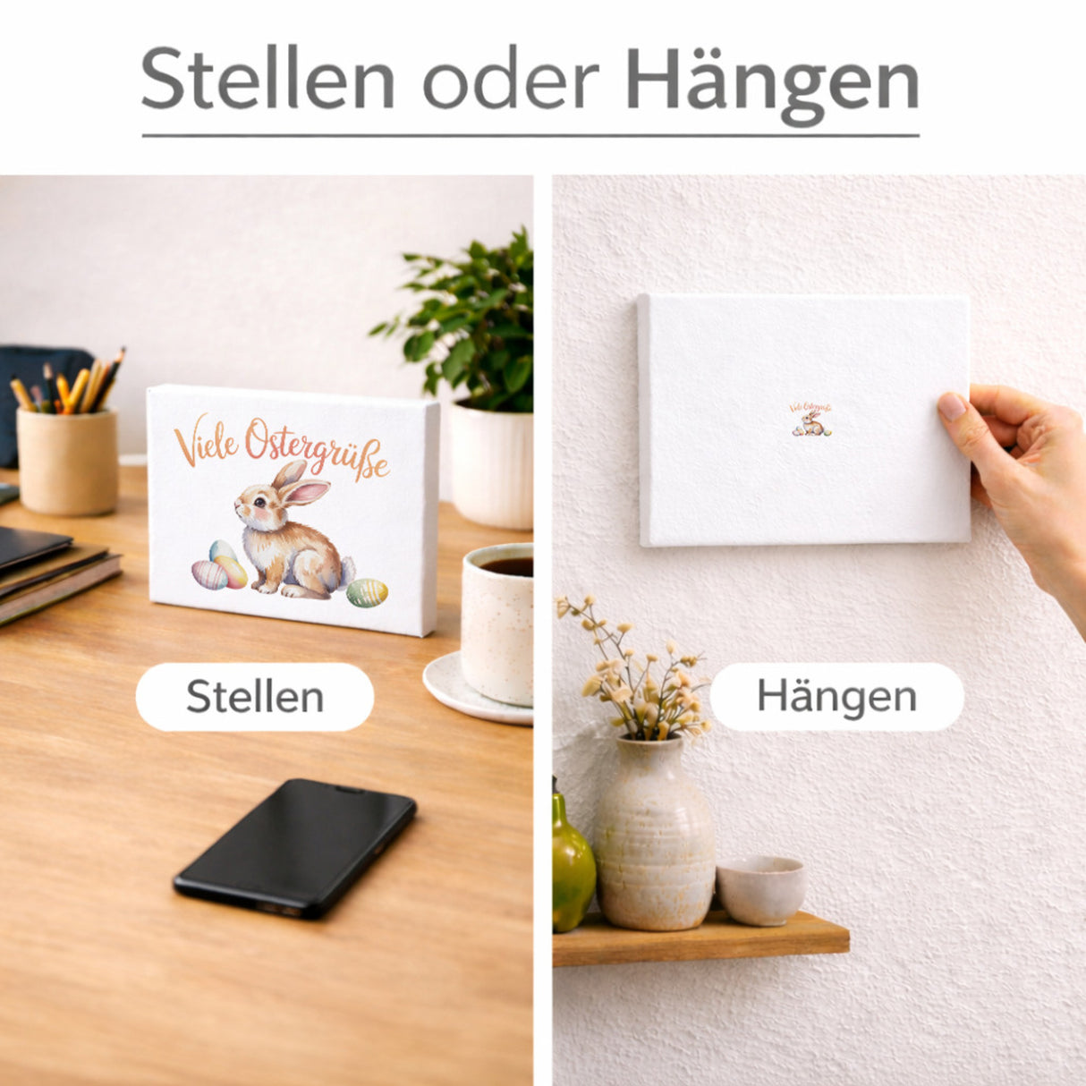 Osterhase Aquarell Holzbild in 20x15 cm zum Stellen oder Aufhängen Viele Ostergrüße