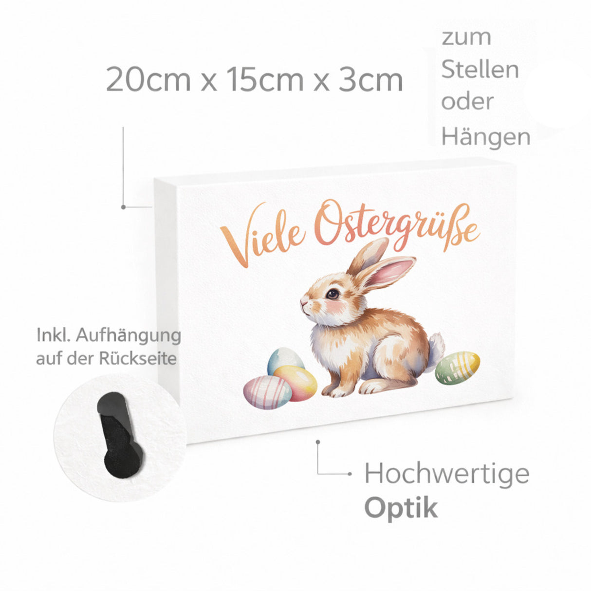 Osterhase Aquarell Holzbild in 20x15 cm zum Stellen oder Aufhängen Viele Ostergrüße