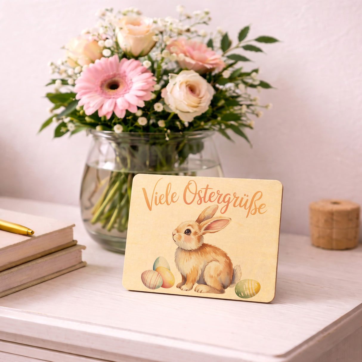 Osterhase Aquarell Postkarte aus Holz Viele Ostergrüße