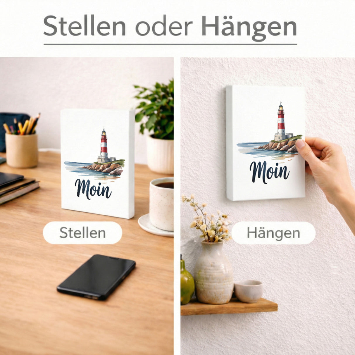 Leuchtturm Holzbild in 20x15 cm zum Stellen oder Aufhängen - Moin