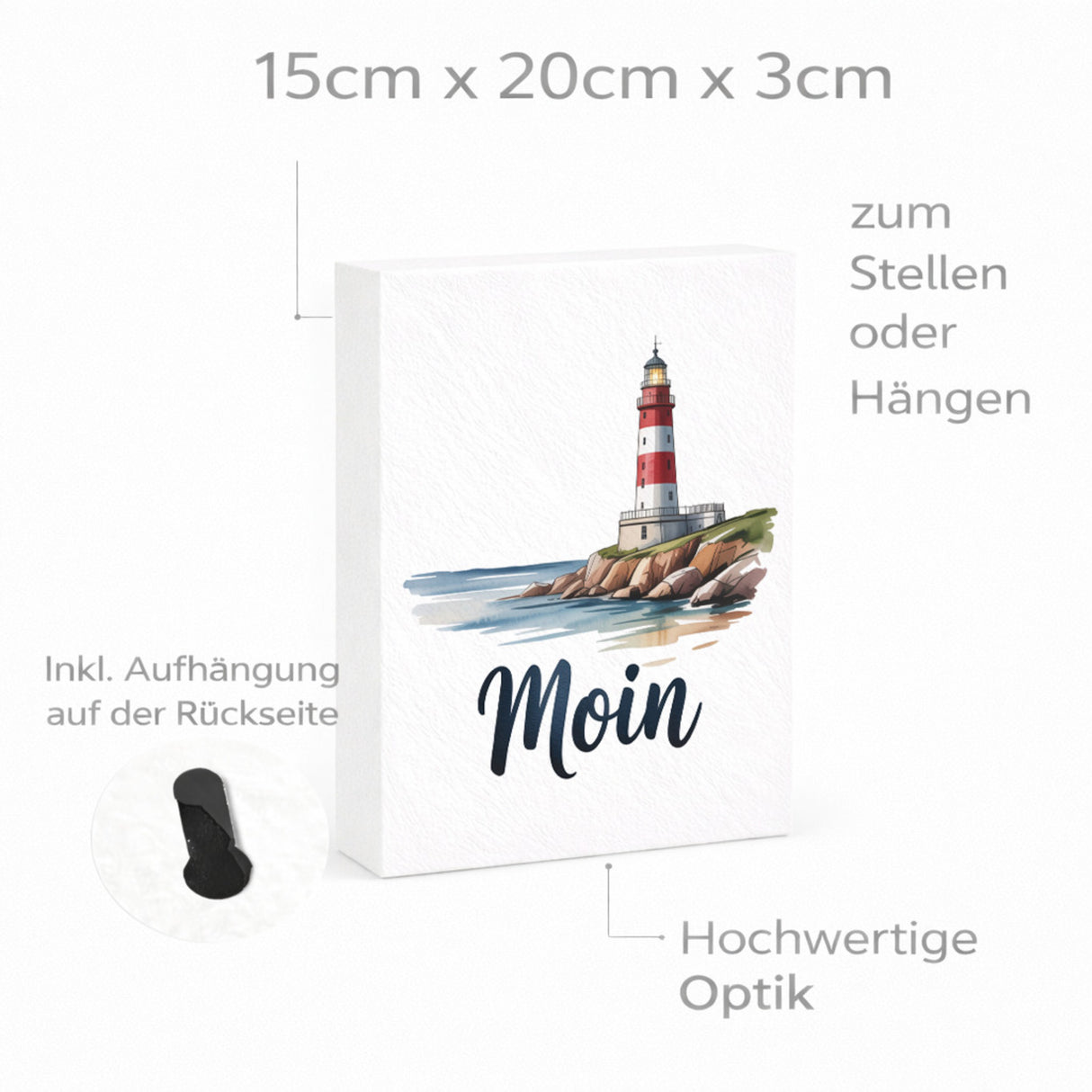 Leuchtturm Holzbild in 20x15 cm zum Stellen oder Aufhängen - Moin