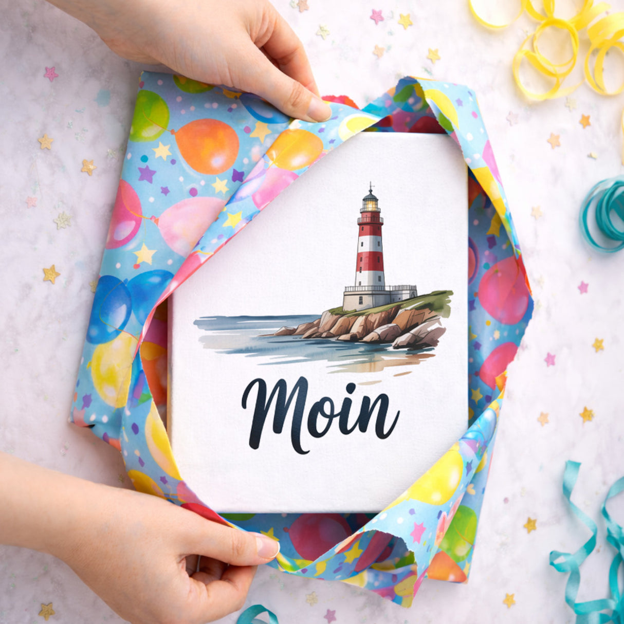 Leuchtturm Holzbild in 20x15 cm zum Stellen oder Aufhängen - Moin