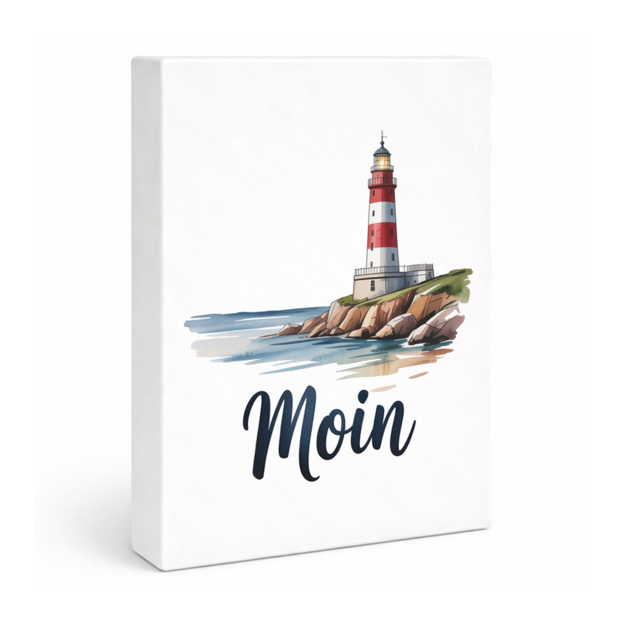 Leuchtturm Holzbild in 20x15 cm zum Stellen oder Aufhängen - Moin