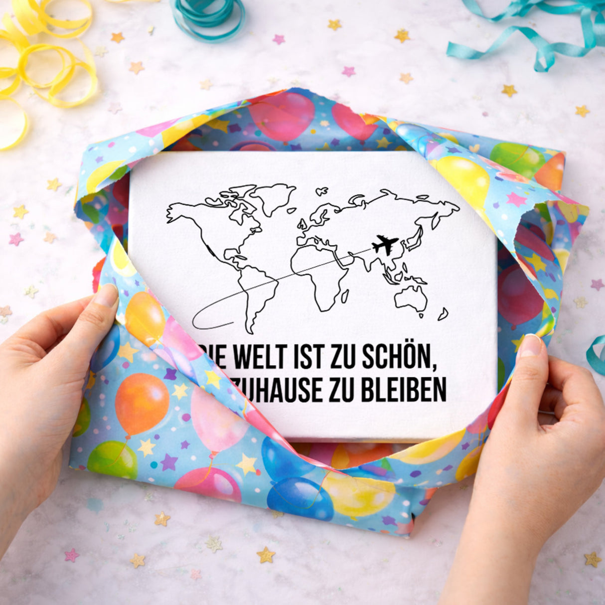 Weltkarte Holzbild in 20x15 cm zum Stellen oder Aufhängen Die Welt ist zu schön