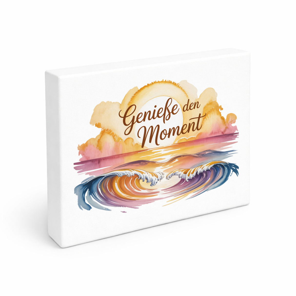 Sonnenuntergang Genieße den Moment Holzbild in 20x15 cm zum Stellen oder Aufhängen