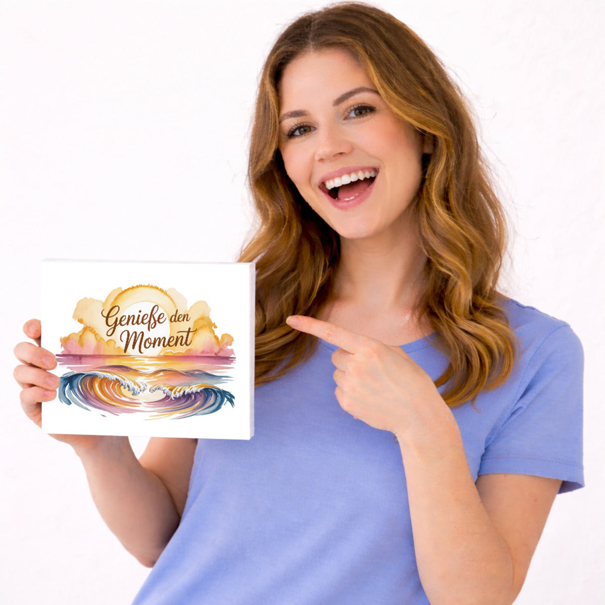 Sonnenuntergang Genieße den Moment Holzbild in 20x15 cm zum Stellen oder Aufhängen