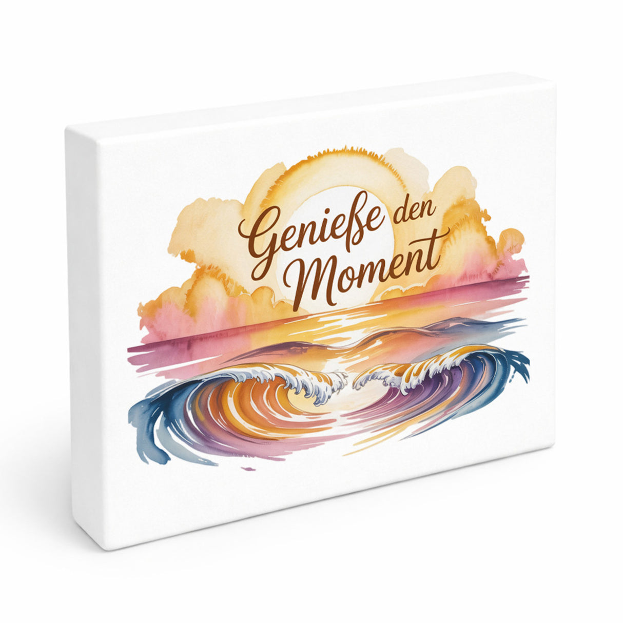 Sonnenuntergang Genieße den Moment Holzbild in 20x15 cm zum Stellen oder Aufhängen