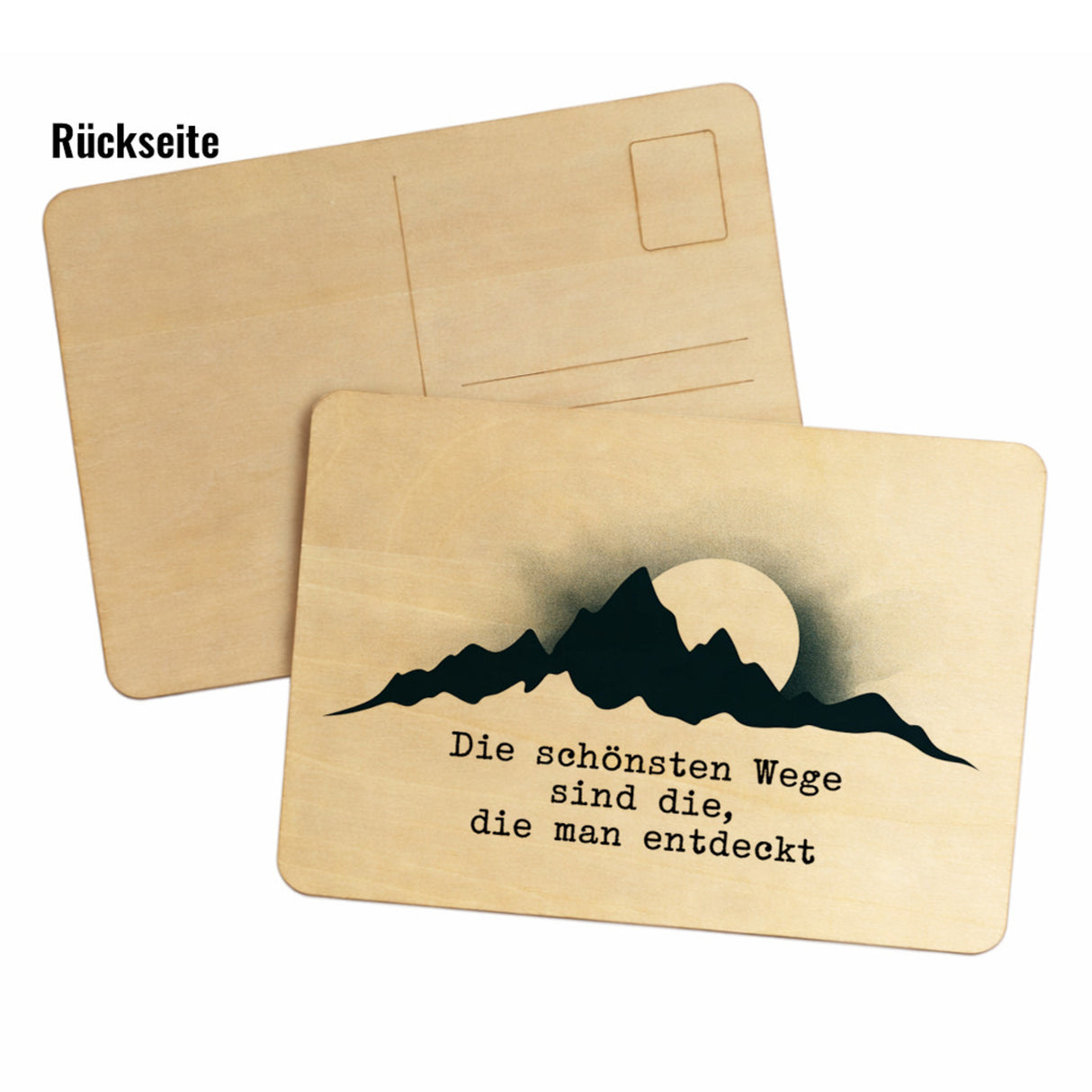 Bergsilhouette Die schönsten Wege Postkarte aus Holz