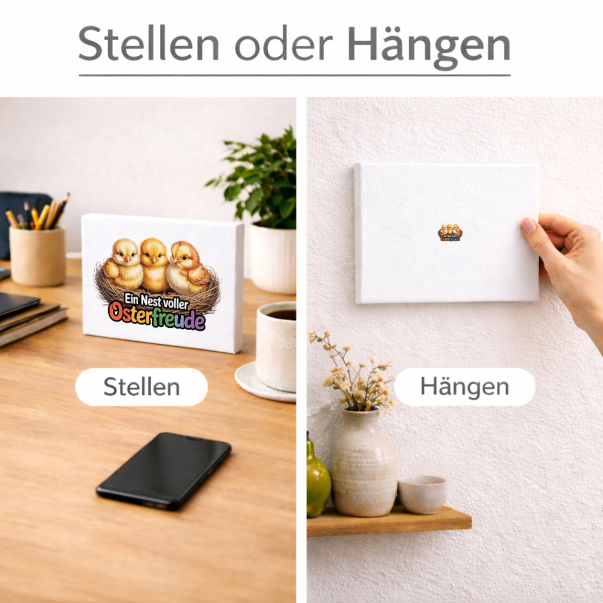 Oster-Küken Holzbild in 20x15 cm zum Stellen oder Aufhängen Ein Nest voller Osterfreude