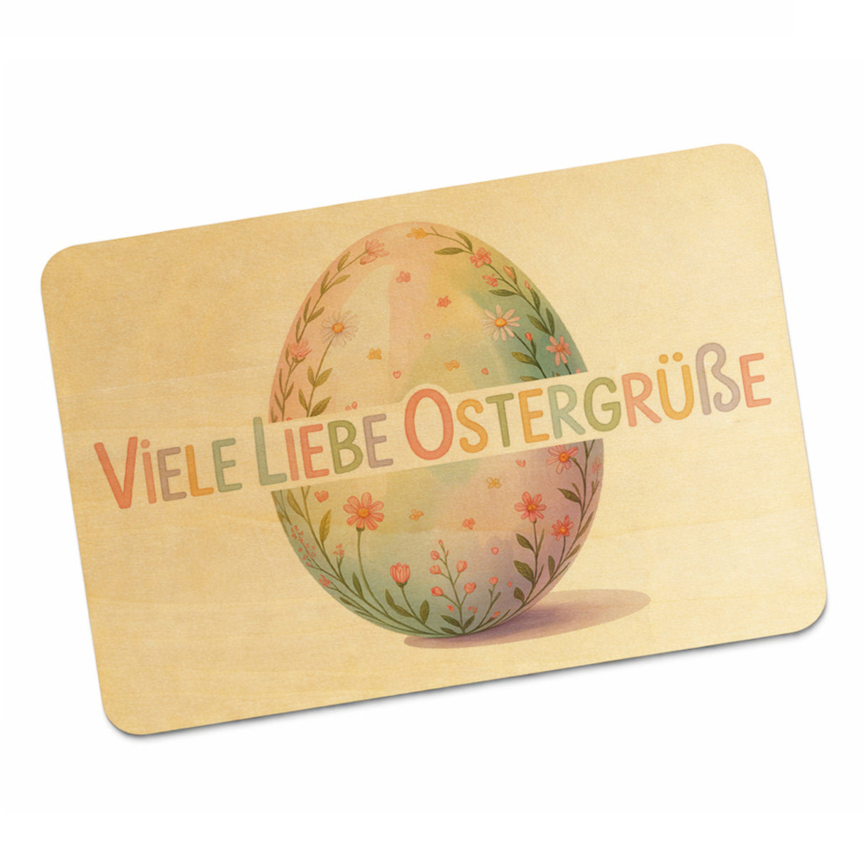 Viele liebe Ostergrüße Postkarte aus Holz mit Aquarell-Osterei