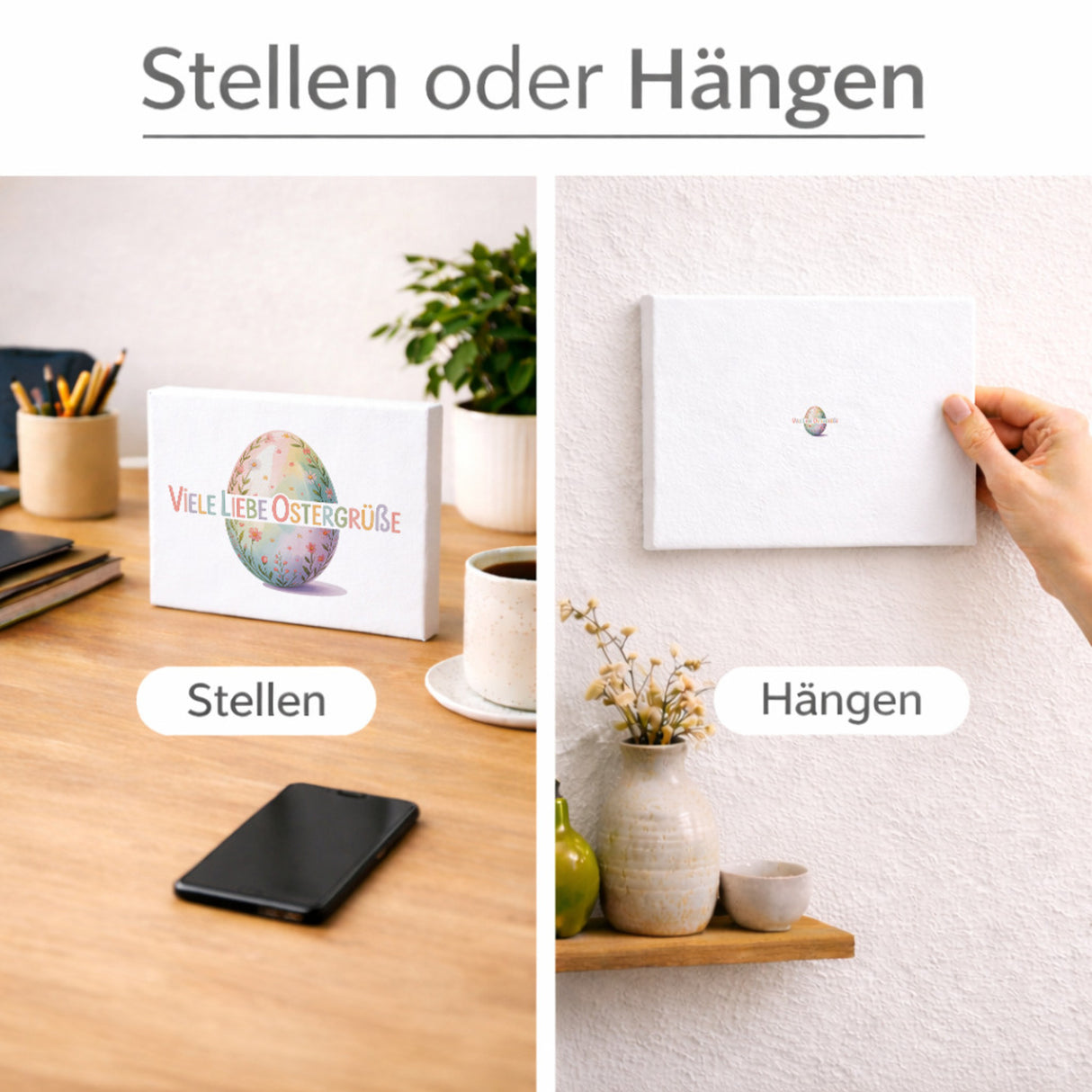 Viele liebe Ostergrüße Holzbild in 20x15 cm zum Stellen oder Aufhängen mit Aquarell-Osterei