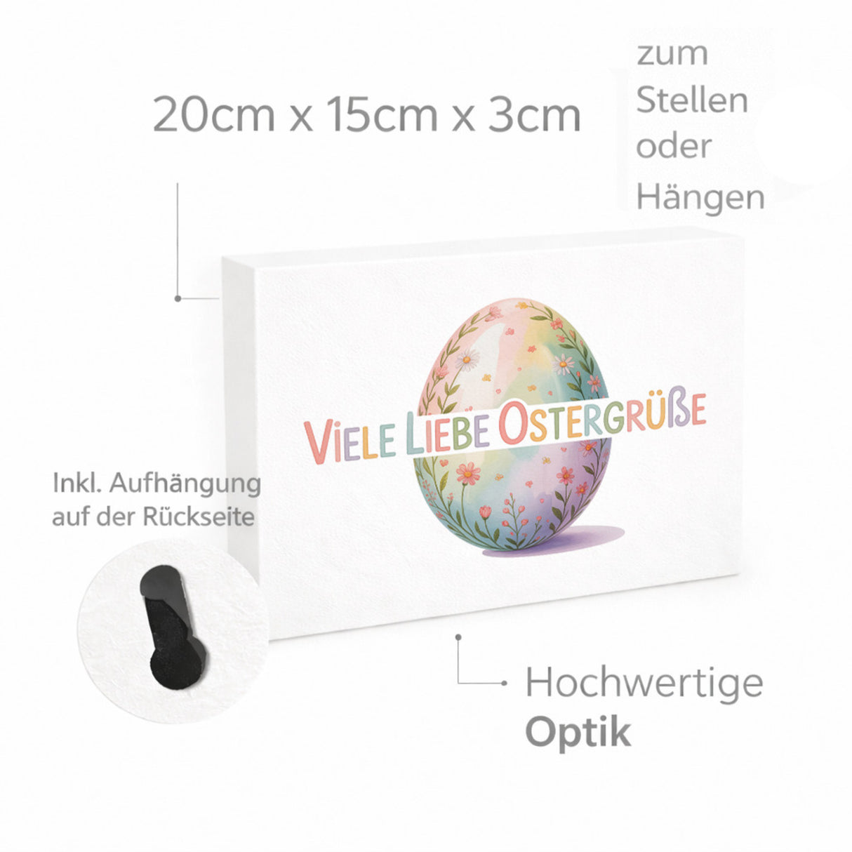 Viele liebe Ostergrüße Holzbild in 20x15 cm zum Stellen oder Aufhängen mit Aquarell-Osterei