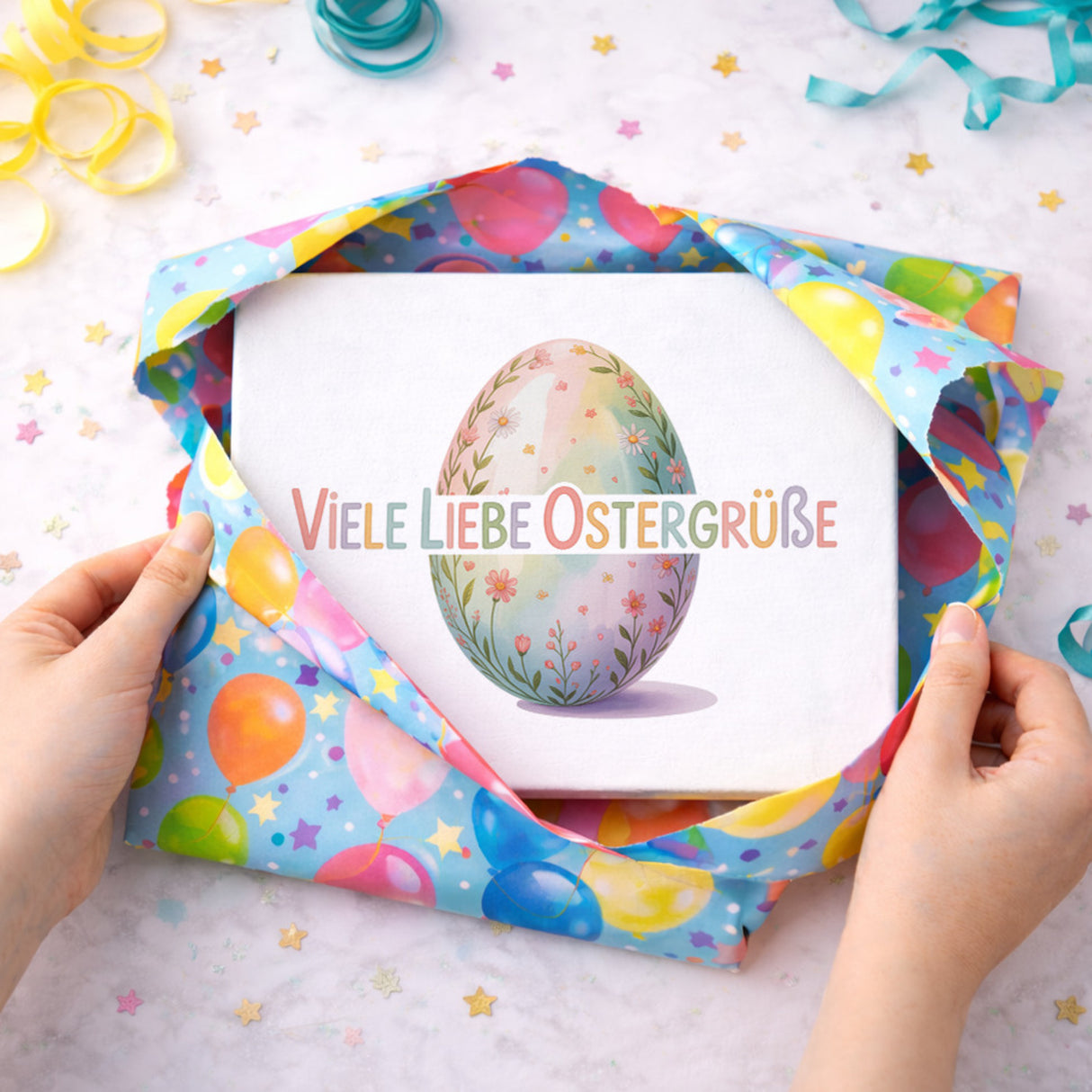 Viele liebe Ostergrüße Holzbild in 20x15 cm zum Stellen oder Aufhängen mit Aquarell-Osterei