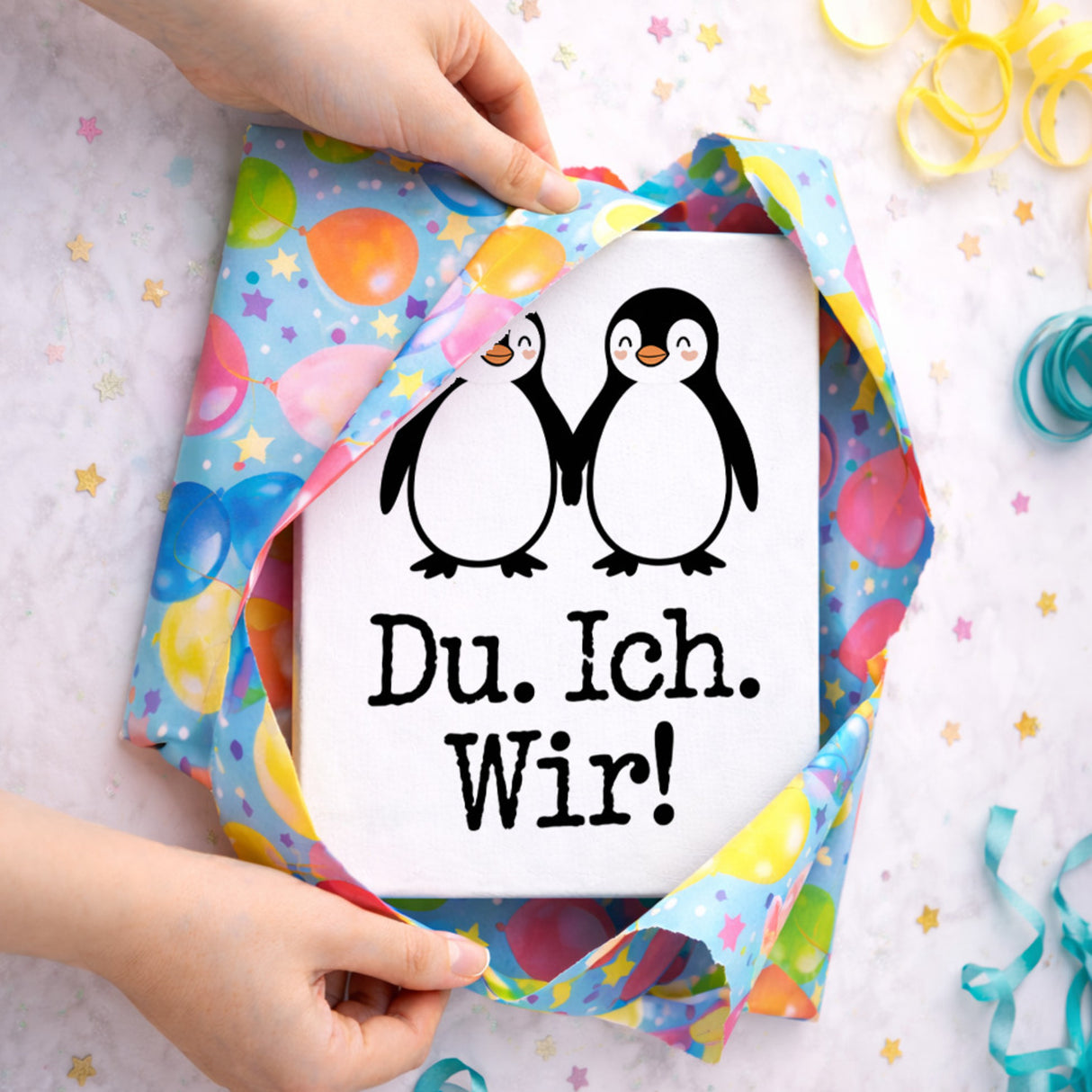 Pinguin Liebe Du. Ich. Wir! Holzbild in 20x15 cm zum Stellen oder Aufhängen
