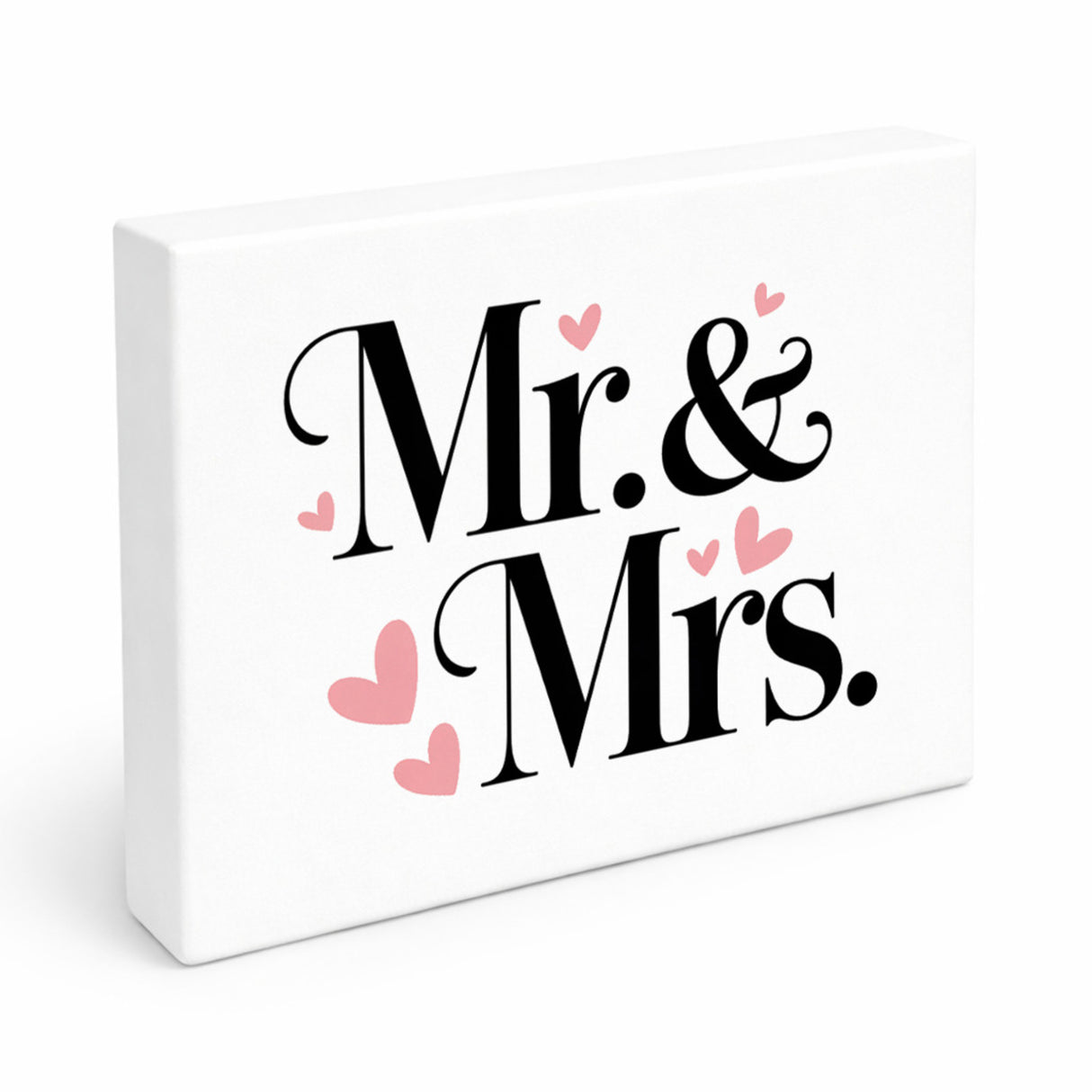 Mr. & Mrs. Holzbild in 20x15 cm zum Stellen oder Aufhängen mit romantischem Herz-Design