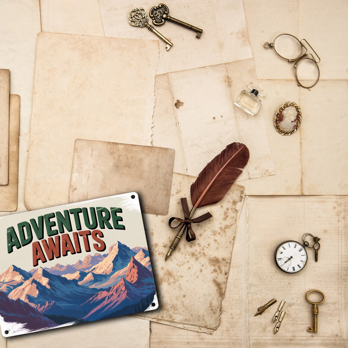 Adventure Awaits Bergpanorama Metallschild in 15x20 cm