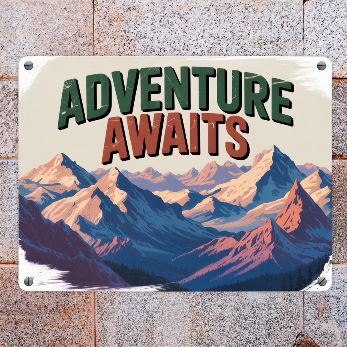 Adventure Awaits Bergpanorama Metallschild in 15x20 cm