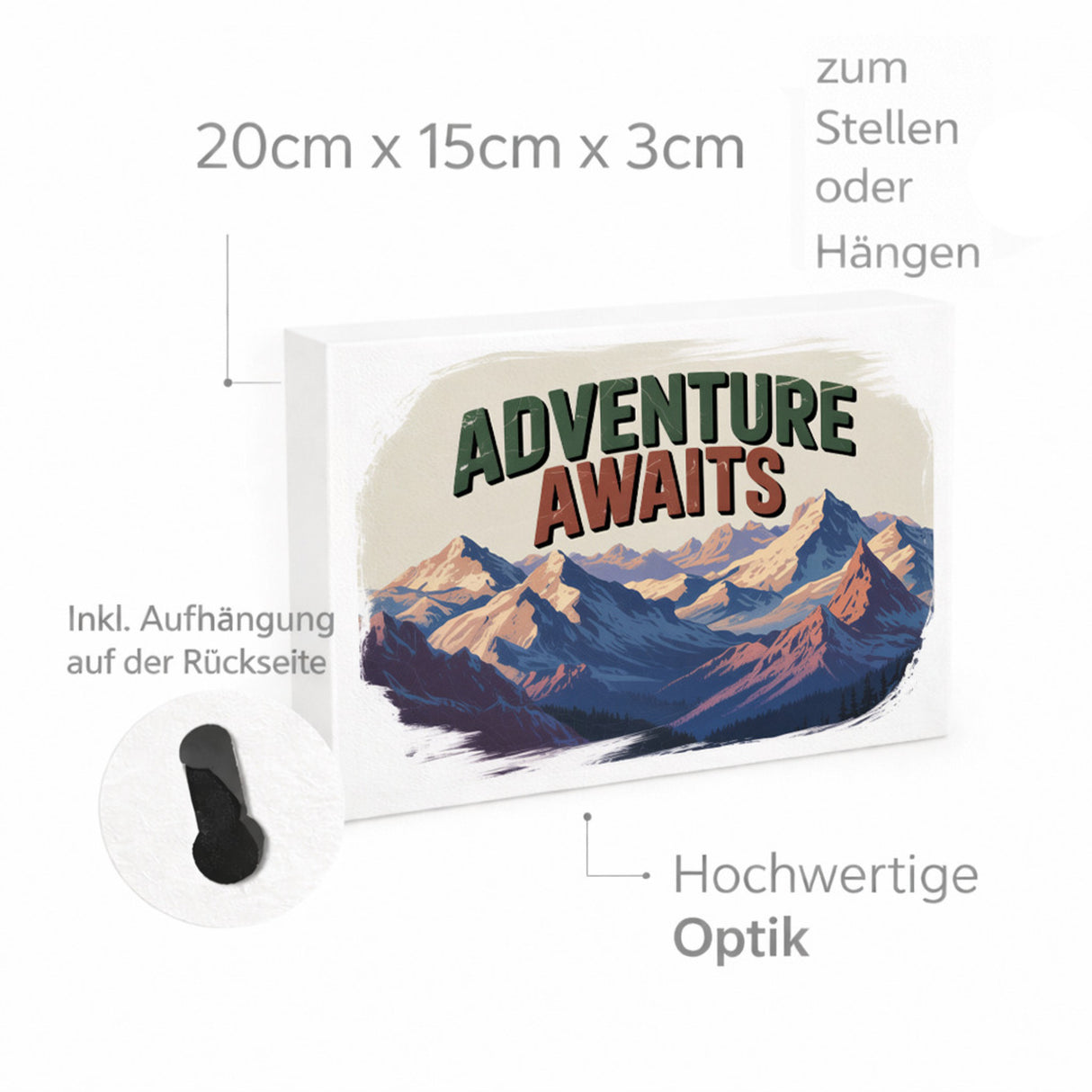 Adventure Awaits Bergpanorama Holzbild in 20x15 cm zum Stellen oder Aufhängen Retro Wanddeko