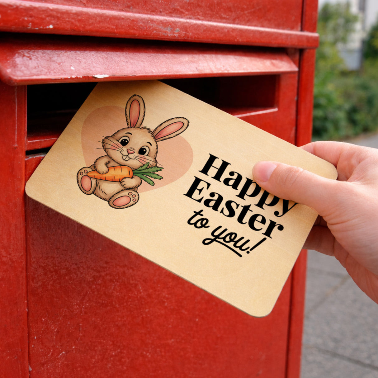 Niedlicher Hase happy easter to you Postkarte aus Holz