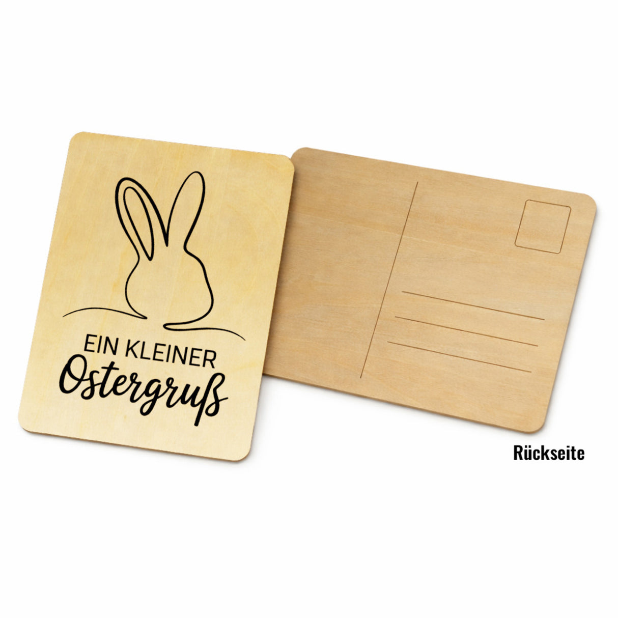 Hasenkopf Ostergruß auf Postkarte aus Holz