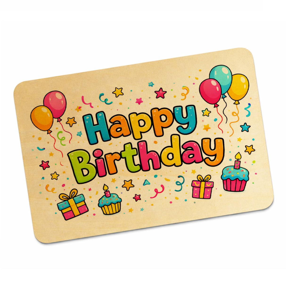 Happy Birthday Luftballons Postkarte aus Holz Kindergeburtstag
