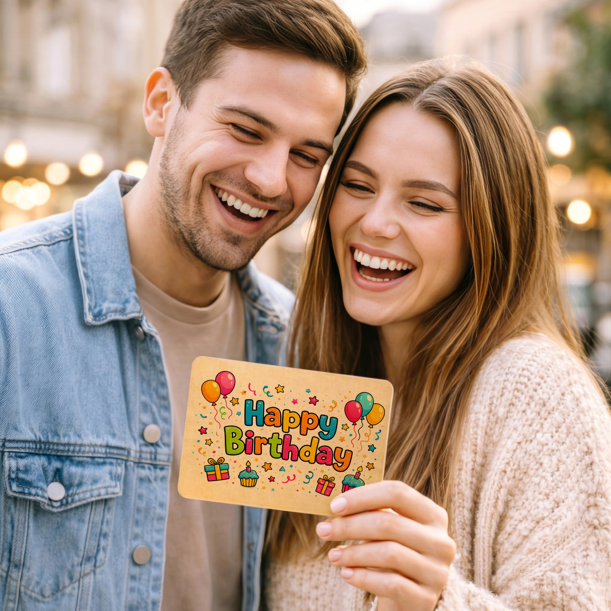 Happy Birthday Luftballons Postkarte aus Holz Kindergeburtstag