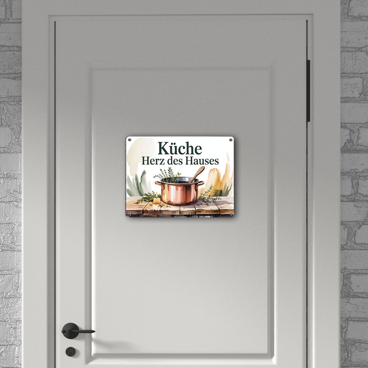 Küche Herz des Hauses Kochtopf Kräuter Metallschild in 15x20 cm