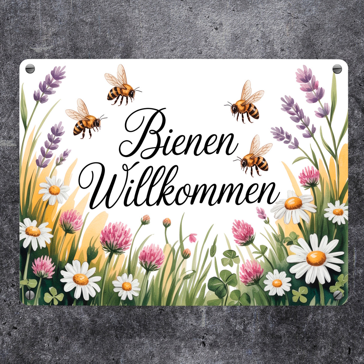 Wildblumenwiese Bienen willkommen Metallschild in 15x20 cm