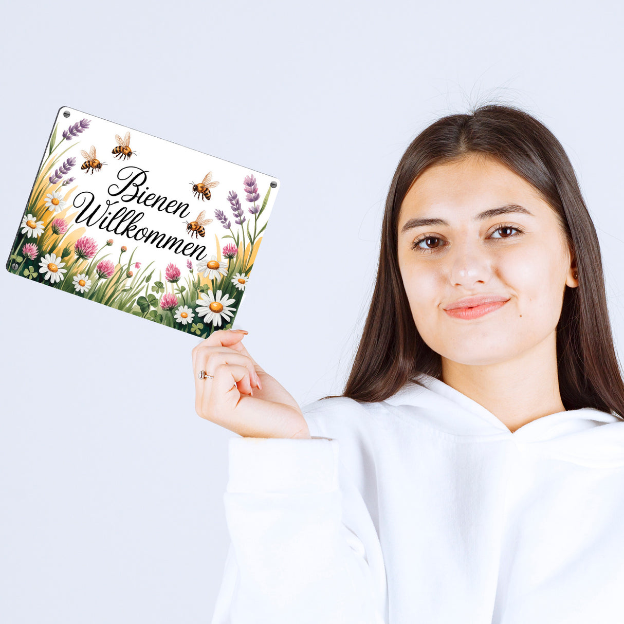 Wildblumenwiese Bienen willkommen Metallschild in 15x20 cm