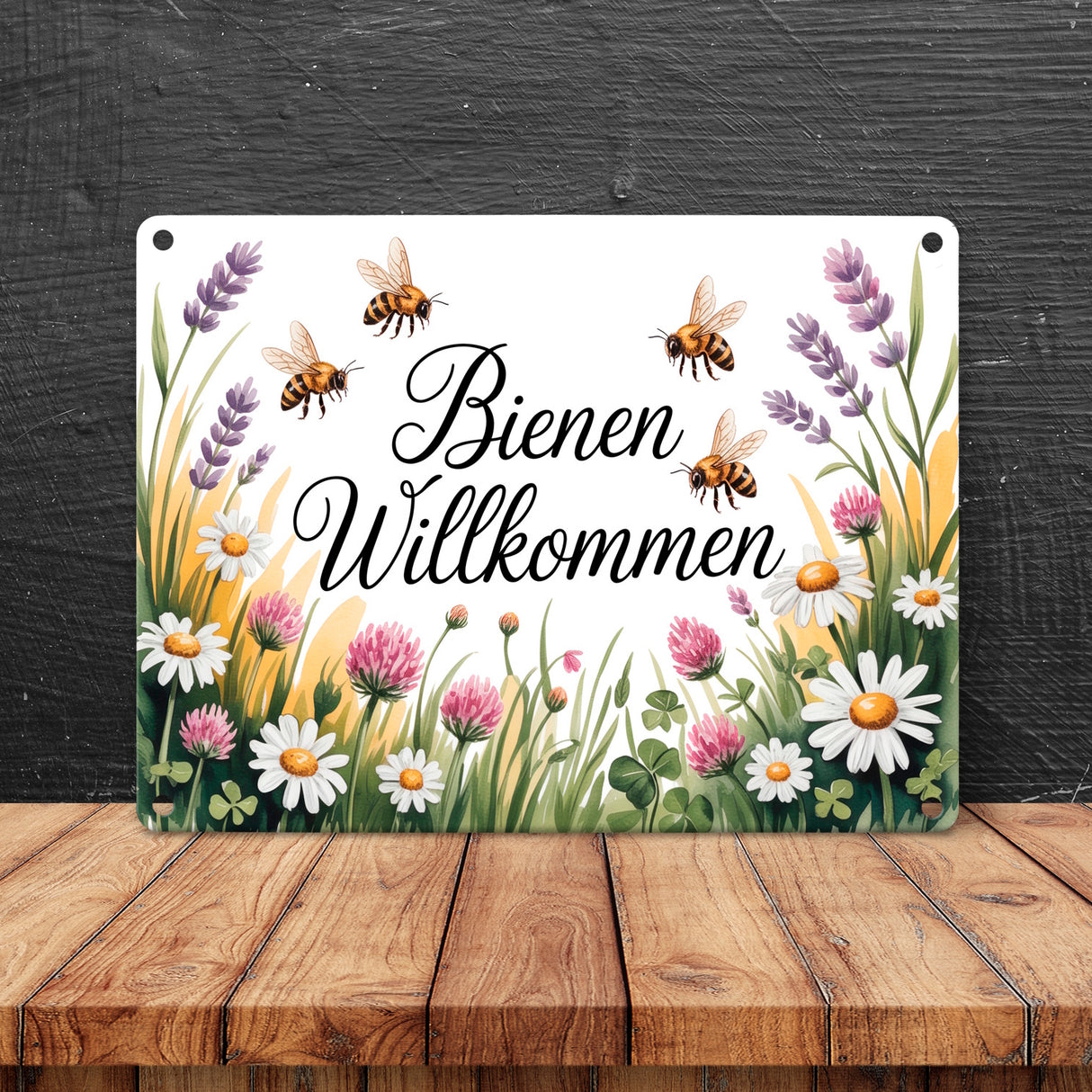 Wildblumenwiese Bienen willkommen Metallschild in 15x20 cm