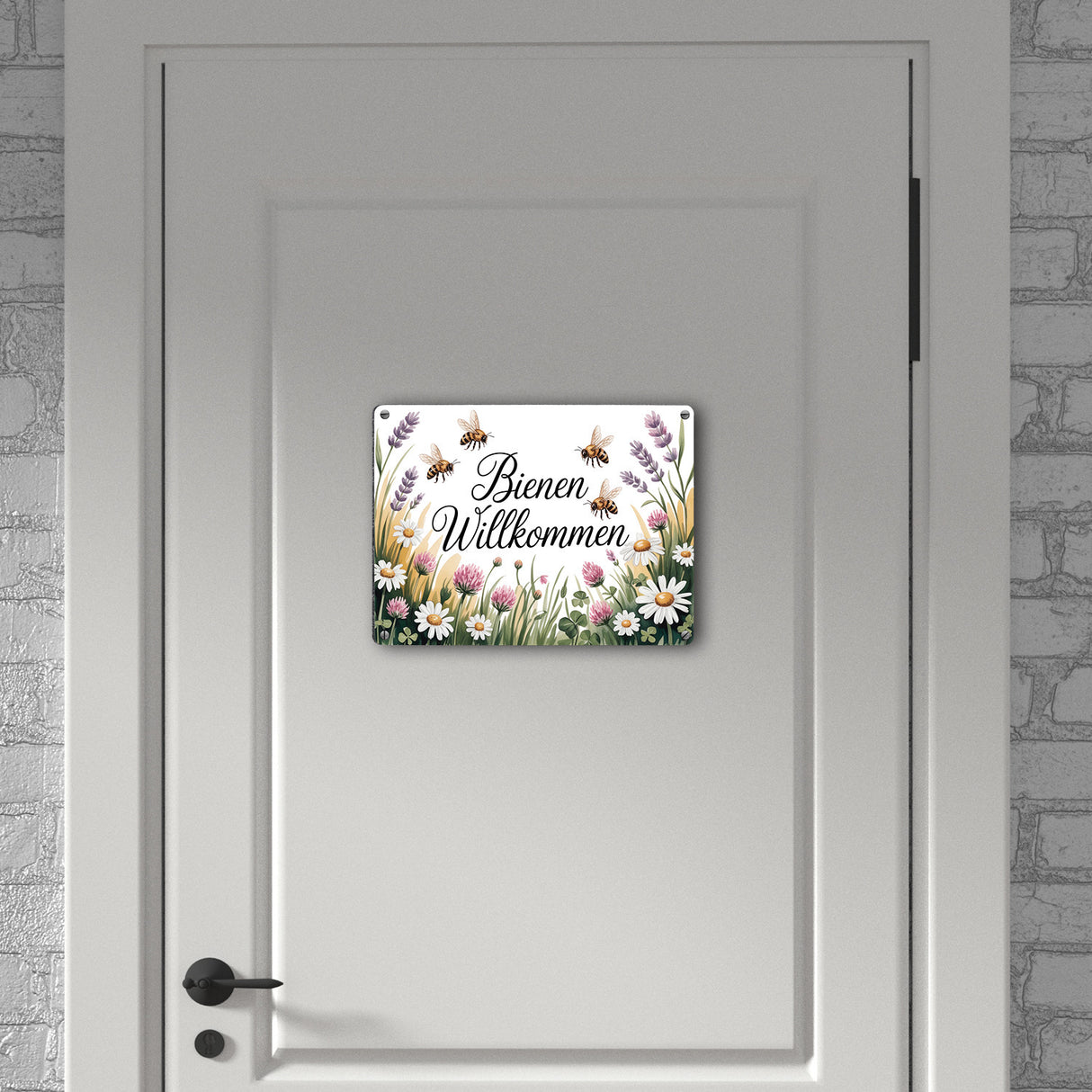 Wildblumenwiese Bienen willkommen Metallschild in 15x20 cm