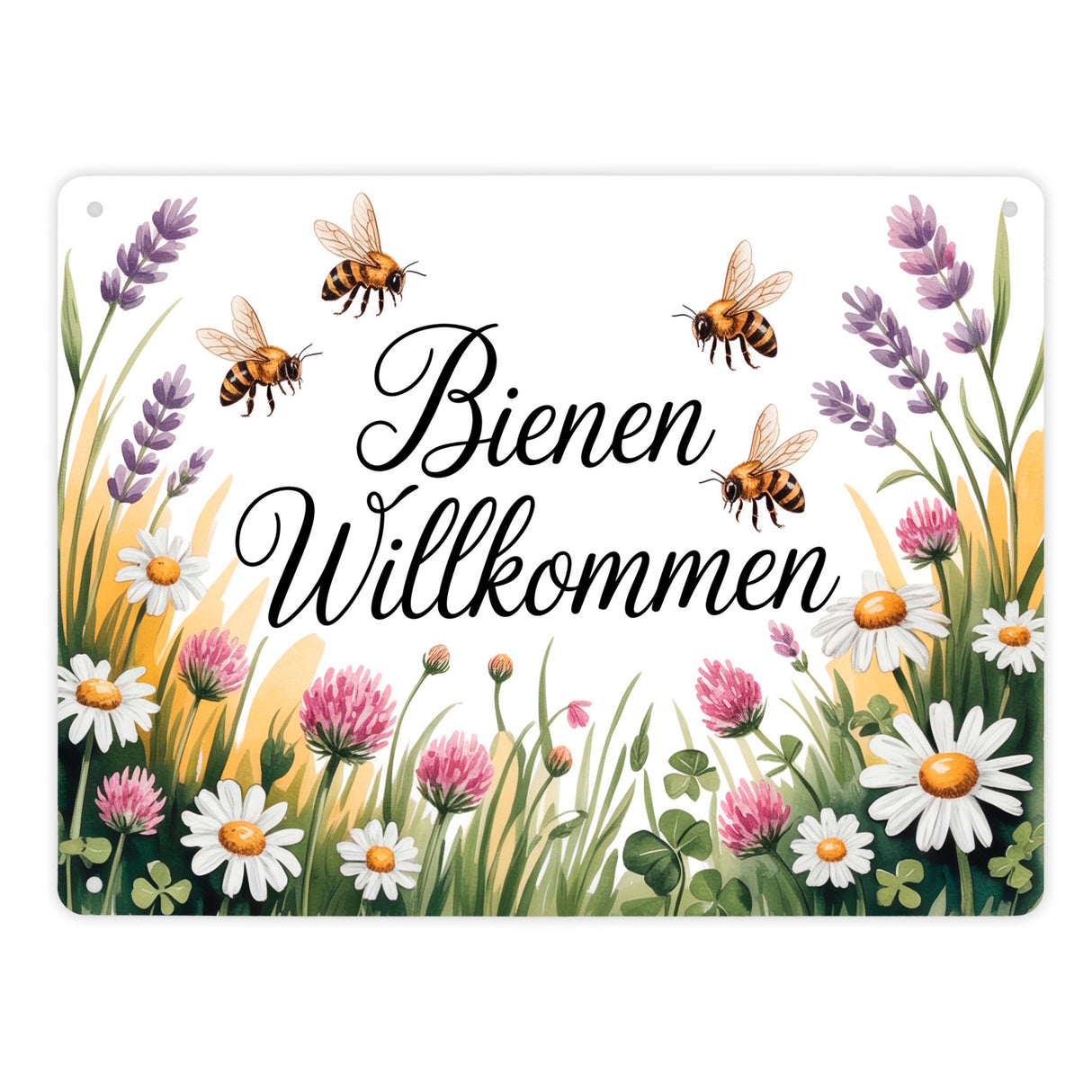 Wildblumenwiese Bienen willkommen Metallschild in 15x20 cm