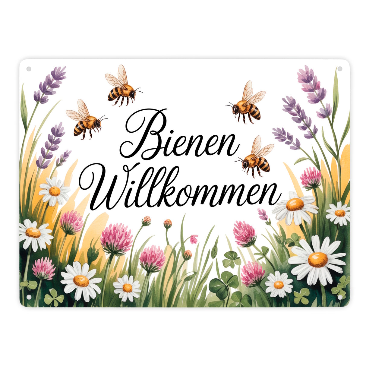 Wildblumenwiese Bienen willkommen Metallschild in 15x20 cm