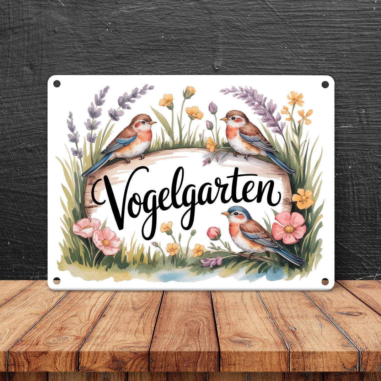 Vögel Wildblumen Cottage Metallschild in 15x20 cm Vogelgarten