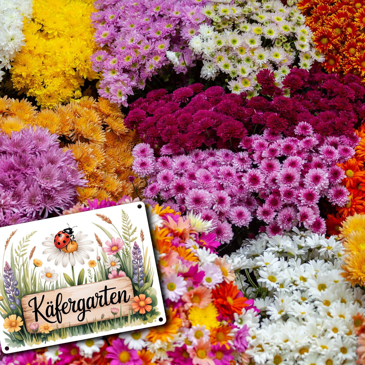 Käfergarten Marienkäfer auf Blume Metallschild in 15x20 cm Cottage-Garten