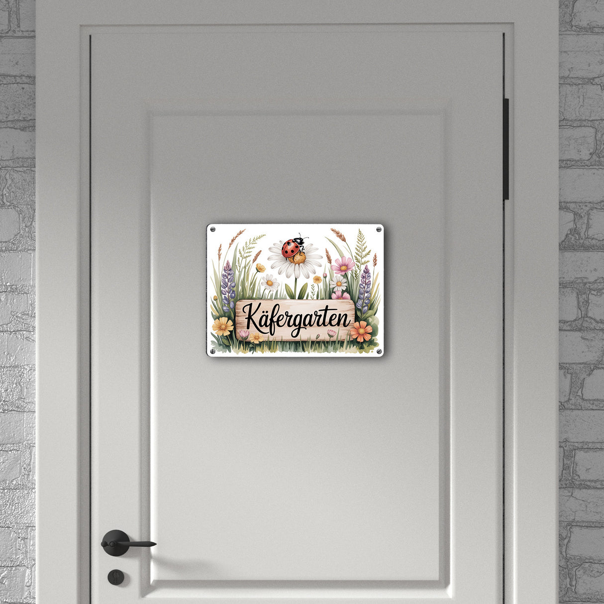 Käfergarten Marienkäfer auf Blume Metallschild in 15x20 cm Cottage-Garten