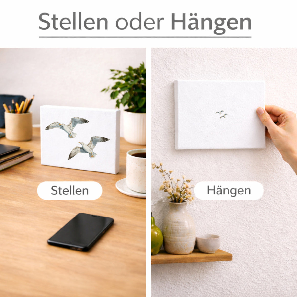 Möwen im Flug Holzbild in 20x15 cm zum Stellen oder Aufhängen maritim