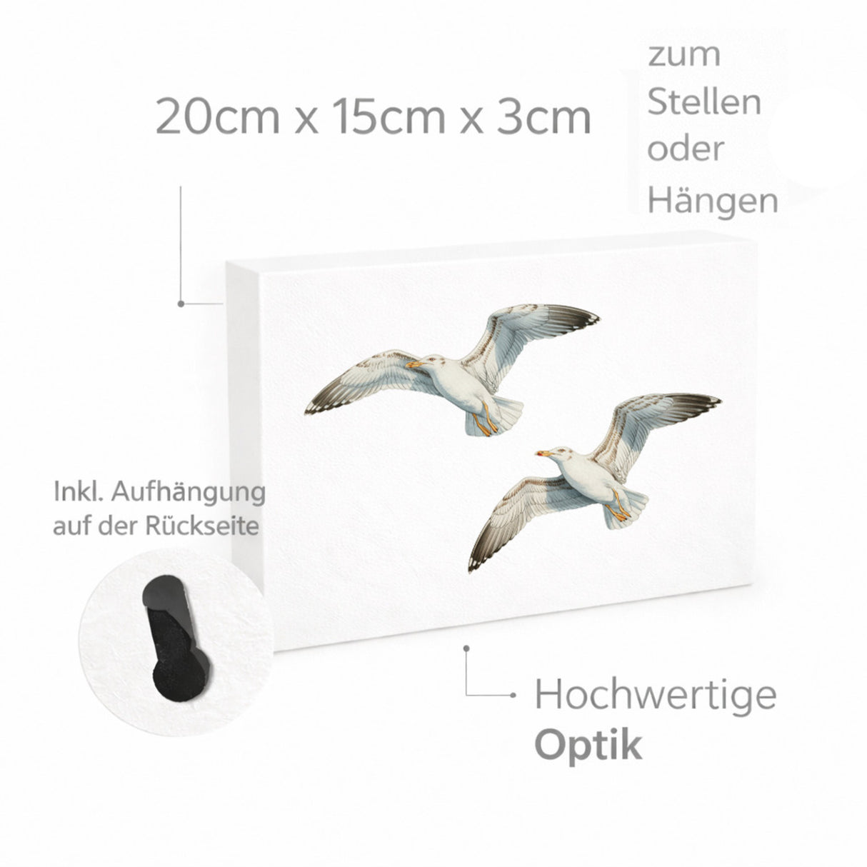 Möwen im Flug Holzbild in 20x15 cm zum Stellen oder Aufhängen maritim