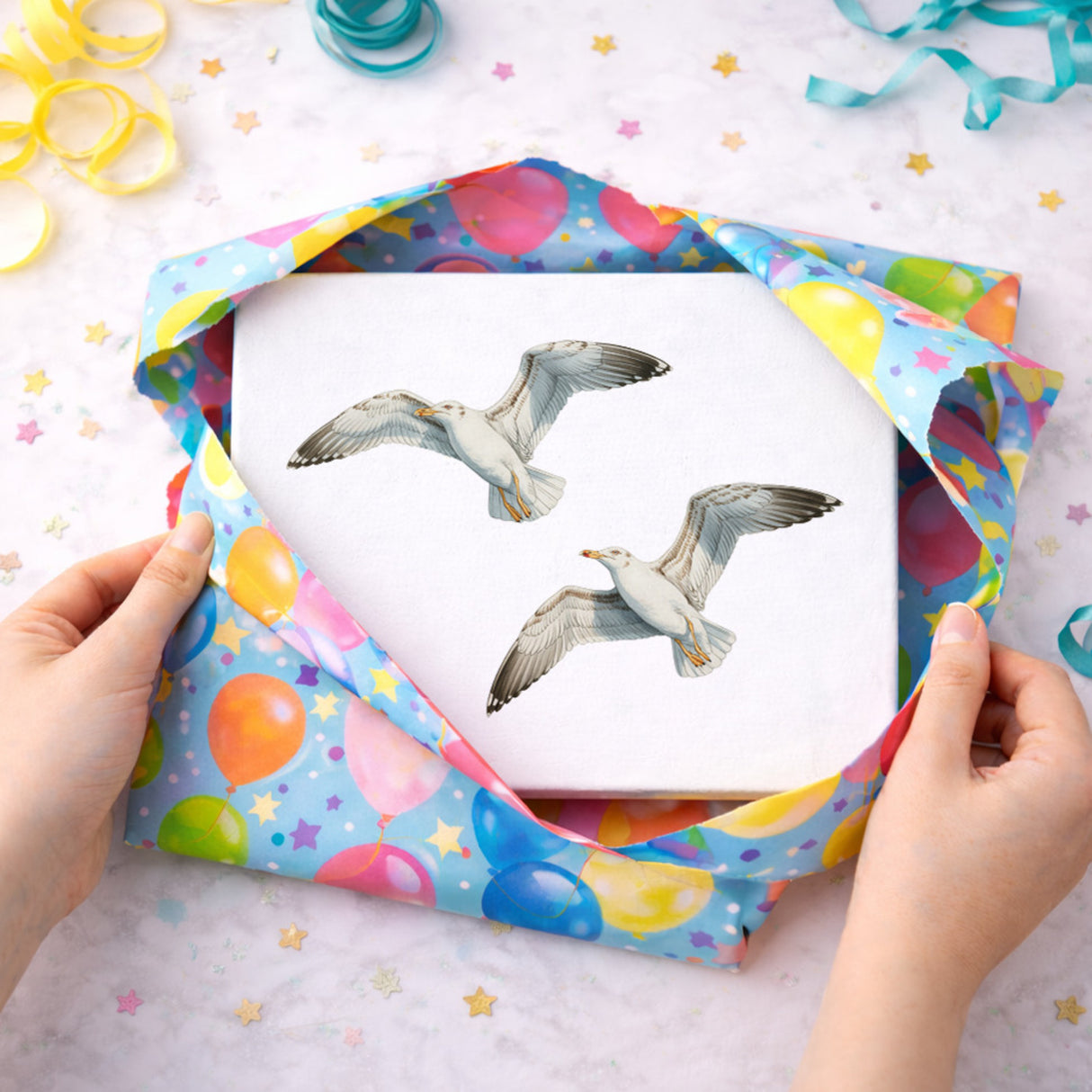 Möwen im Flug Holzbild in 20x15 cm zum Stellen oder Aufhängen maritim