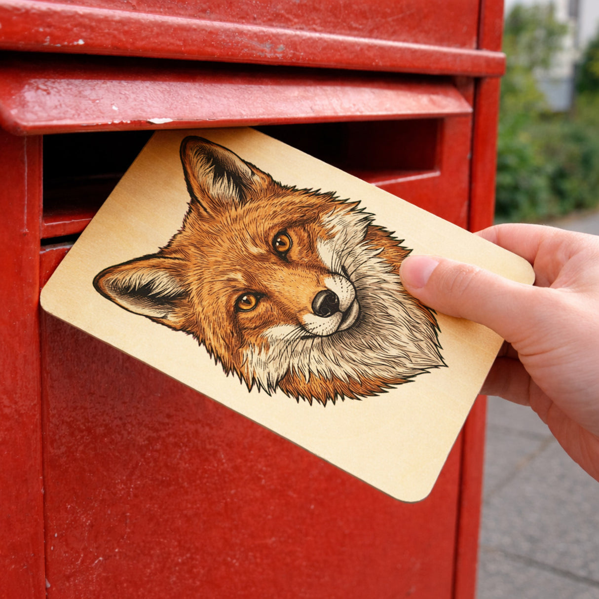Fuchs Postkarte aus Holz für Naturliebhaber
