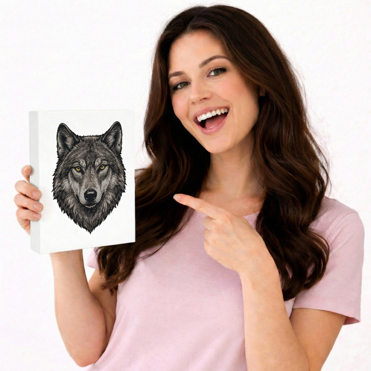 Grauer Wolf Holzbild in 20x15 cm zum Stellen oder Aufhängen für Naturliebhaber