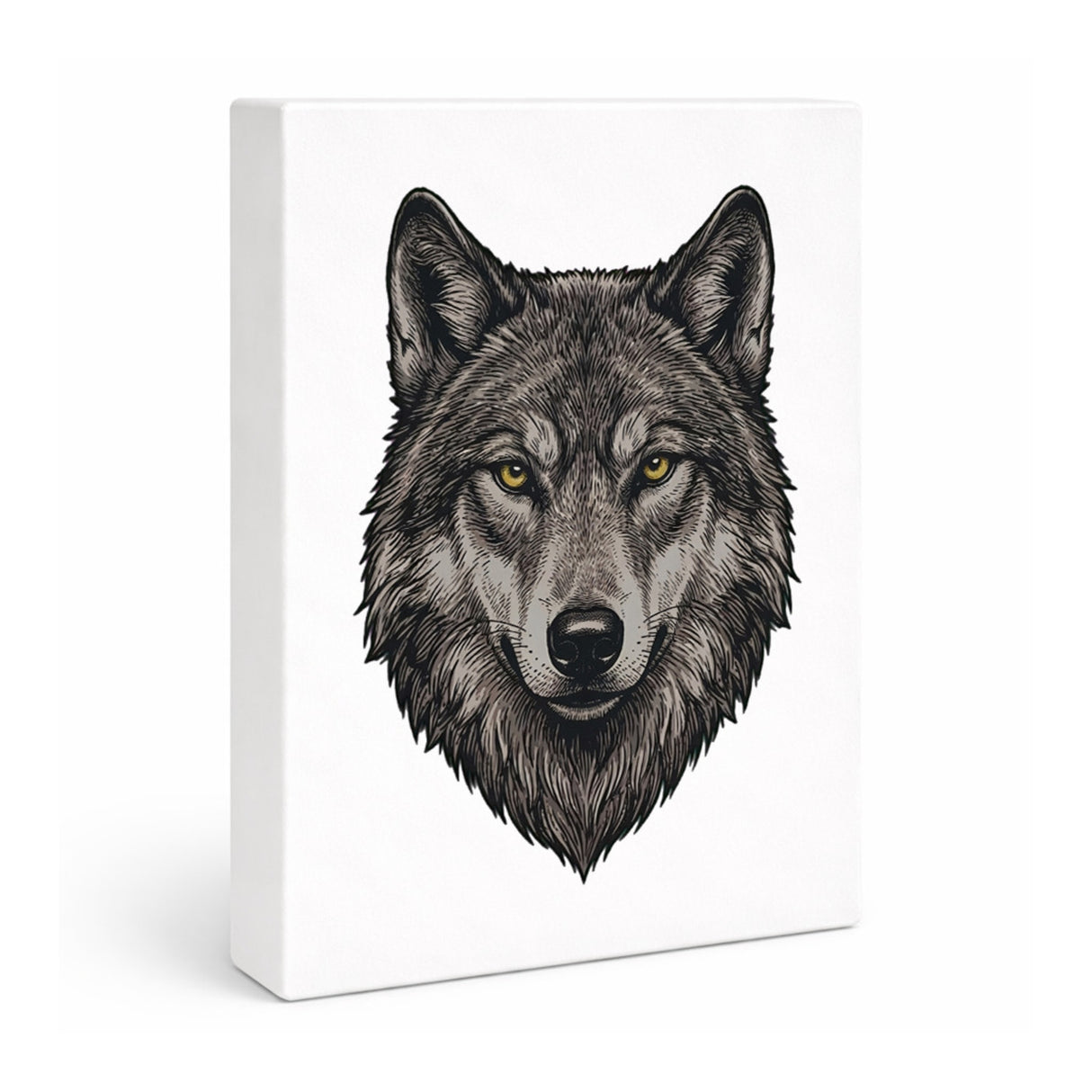 Grauer Wolf Holzbild in 20x15 cm zum Stellen oder Aufhängen für Naturliebhaber